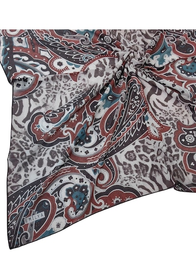 Mim Eşarp Emilya Fres Krep Leopar Desenli Eşarp 90x90 Cm Gri - Kırmızı
