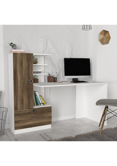 Dekorister Domingos Kitaplıklı Çalışma Masası Beyaz-Ceviz