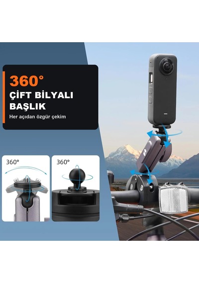 Newdaki Aksiyon Kamera Gidon Montaj Kelepçesi 360 Derece Alüminyum Bisiklet Motosiklet Tutucu Djı Osmo Action 6 Insta360 X5 Uyumlu Gri