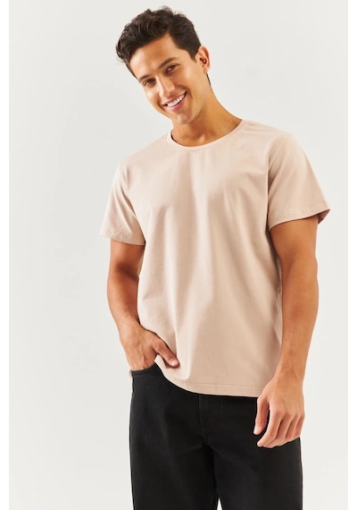 Erkek Oversize Rahat %100 Pamuklu Penye Bisiklet Yaka Kısa Kol Basic T-shirt Classic Collection Sütlü Kahve