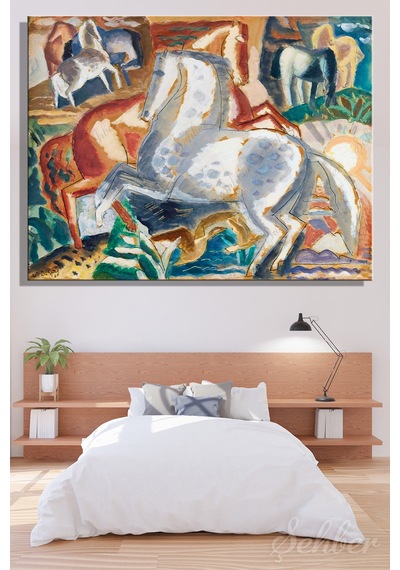 Leo Gestel'in "landscape And Horses" Manzara Ve Atlar Adlı Eseri Yatay Kanva Tablo 4307 Çok Renkli