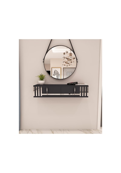 Perla 90 Cm Duvara Monte 2 Kapaklı Raflı Makyaj Masası Dresuar Antrasit-gümüş Antrasit-gümüş Perla 90 Cm Duvara Monte 2 Kapaklı Raflı Makyaj Masası Dresuar Antrasit-gümüş Antrasit-gümüş