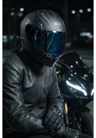 Gıvı 50.x Arachno Mat  1 Renkli 1 Şeffaf Vizörlü Motosiklet Kask Lacivert Vizör + Şeffaf