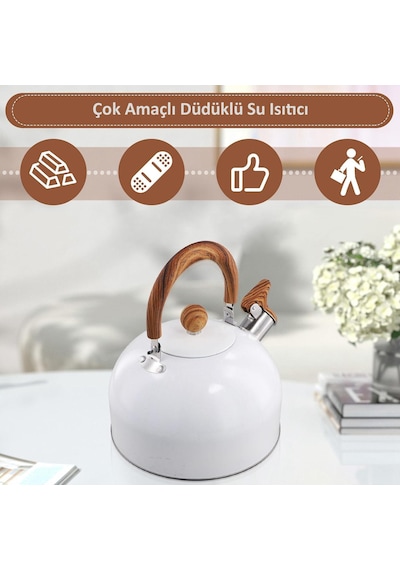 Valkyrie 3l Düdüklü Kettle Su Isıtıcı Çaydanlık Paslanmaz Çelik Yüksek Islıklı Beyaz Beyaz