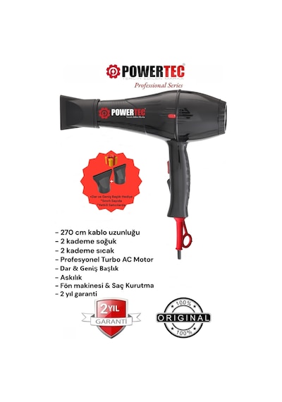 Powertec TR-701 Kuaför Tipi Profesyonel Fön Makinesi 2500 Performans