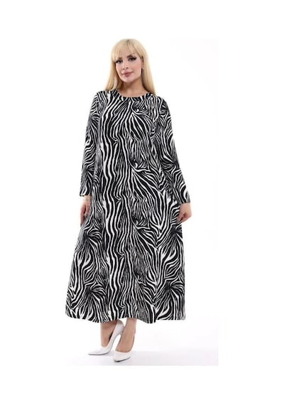Kısmet Sepeti Kadın Büyük Beden Yumuşak Dokulu Siyah Beyaz Zebra Desen Elbise