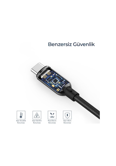 Woyax by Deji Dijital Göstergeli 1.2M PD 100W Type-C to Type-C Örgülü Hızlı Şarj ve Data Kablosu – Siyah