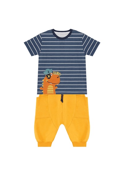 Denokids Denizci Dino Erkek Çocuk T-shirt Kapri Şort Takım Çok Renkli