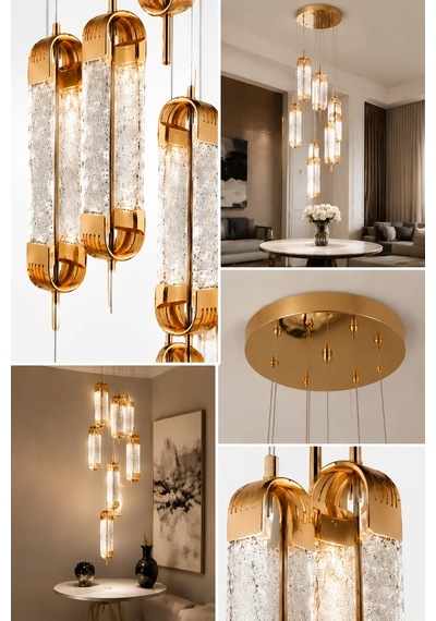 Modern Premium Silindir Sarkıt Avize Gold Siyah Kasa Lüks Salon Aydınlatma 150w