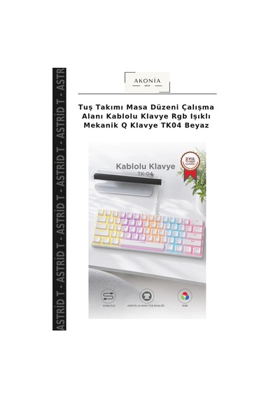 Tuş Takımı Masa Düzeni Çalışma Alanı Kablolu Klavye Rgb Işıklı Mekanik Q Klavye Tk04 Beyaz