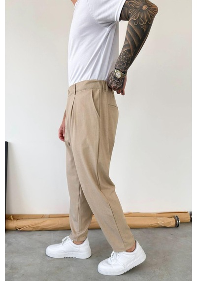 Bej Basic Boyfriend Kumaş Pantolon