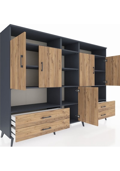 Hyperion Dolap 12 Raflı 4 Çekmeceli 5 Kapaklı 220x44x163 Antrasit Antrasit-çam