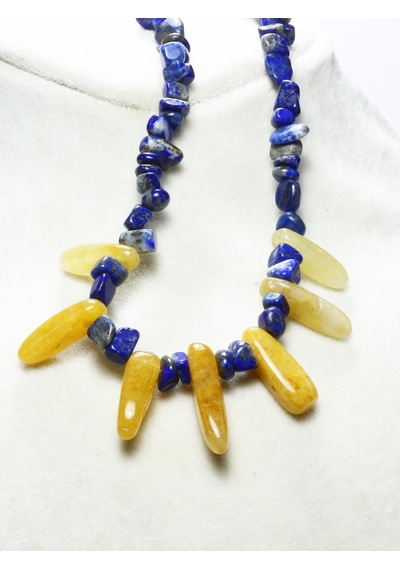 Lapis Lazuli & Akik Taşı Tasarım Kolye Lacivert - Sarı