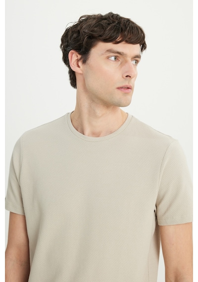 AC&Co / Altınyıldız Classics Erkek Bej Pamuklu Slim Fit Dar Kesim Bisiklet Yaka Esnek Tişört Bej