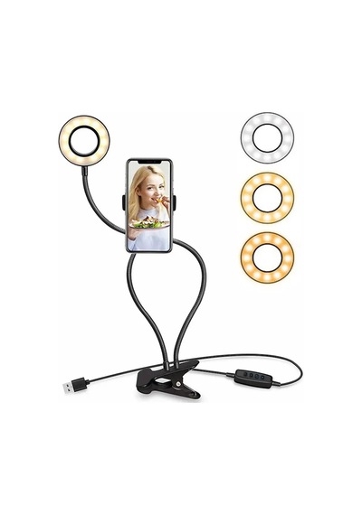 Led Ring Light Youtuber Stüdyo Işığı Akrobat Selfie Led Masa Lamba 3 Renk Işıklı 2in1 Telefon Tutucu