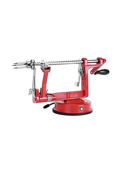 Paslanmaz Çelik Spiral Elma Patates Soyucu Dilimleme Makinesi Vantuzlu Dilimleyici Slicer Kırmızı
