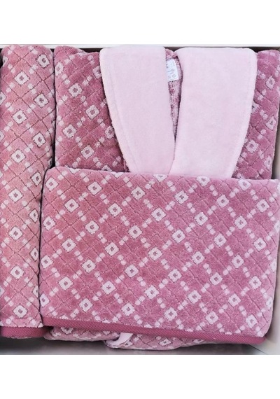 Özdilek Diamond Soft Aile Bornoz Seti Kahve Bordo Kahverengi