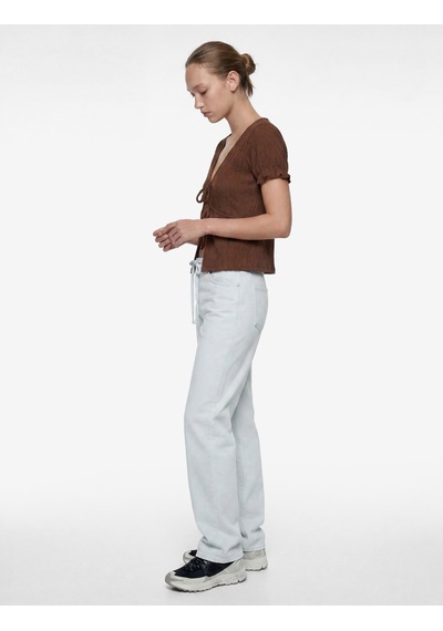 Koton Pamuklu Cep Detaylı Beli Bağcıklı Bol Pantolon - Loose Straight Fit Jean Mavi 6sal40022mw