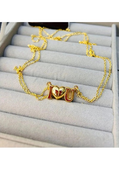 Gold I Love You Mıknatıslı Sevgili Çift İkili Kolye Çok Renkli