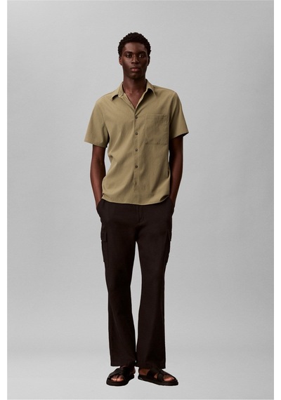 Calvin Klein Ss Solid Seersucker Erkek Gömlek-16337 Haki