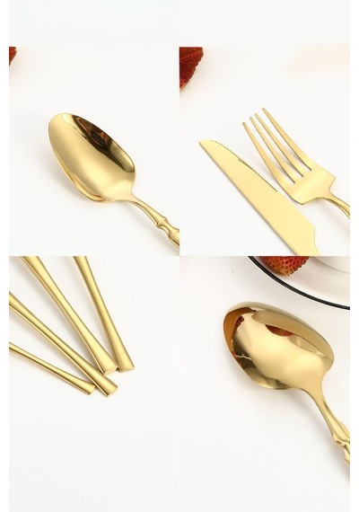 Çelik 24 Parça 6 Kişilik Gold Yemek Kaşık Çatal Bıçak Set Cin738sr Çok Renkli