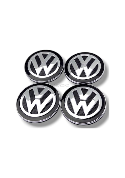 65 Mm Dış 56 İç Mineli Volkswagen Logolu Siyah Krom Jant Göbeği Seti Geçmeli Jant Kapağı 4 Adet