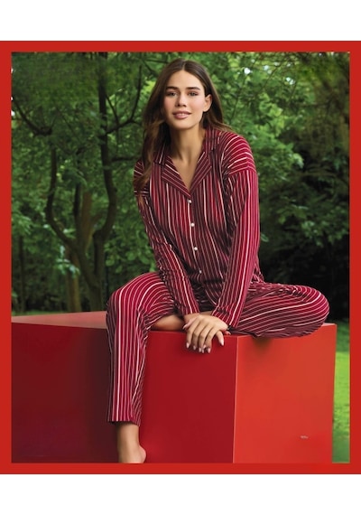 Pijamoni Kadın Süet Önden Düğmeli Likralı Pijama Takımı 6 - 1 Adet 001