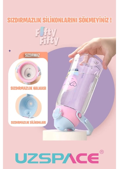 Uzspace Pipetli 680 ML Boyun Askılı Tritan Çocuk Su Matarası -kutulu- Ffuz2202680 001