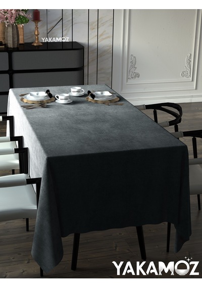 Gümüş Grisi Kadife Dokulu Masa Örtüsü Dertsiz Velvet Touch Serisi Gümüş Grisi