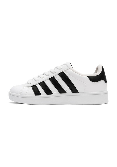 Unisex Günlük Spor Ayakkabı Kaymaz Yumuşak Taban Rahat Bağcıklı Sneaker 473 Beyaz Siyah