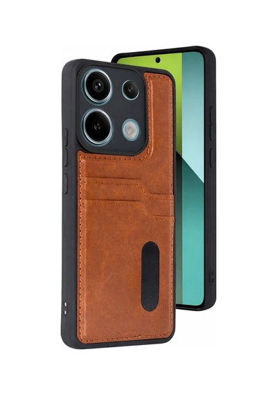Redmi 15c 4g Sara Kartvizitli Deri Kılıf - Taba İtdark52178