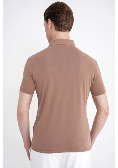 Efor Slim Fit Modal Kumaş Vizon Çıtçıtlı Polo Yaka Tişört Ts 923