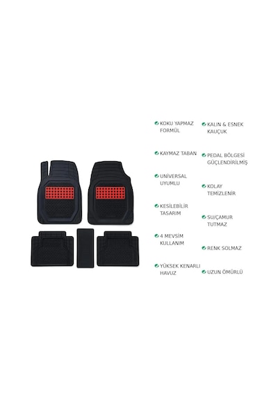 Renault Kango Combi 1998 Uyumlu 3 Cm Havuzlu 5 Parça Set 3d Paspas Takımı Siyah - Kırmızı