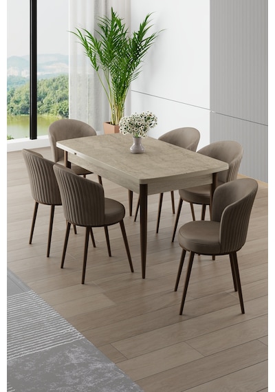 Canisa Asfel Serisi Mdf 77x130 Traverten Yandan Açılabilir Mutfak Masası Takımı 6 Cappucino Sandalye Traverten Masa Cappucino Sandalye Canisa Asfel Serisi Mdf 77x130 Traverten Yandan Açılabilir Mutfak Masası Takımı 6 Cappucino Sandalye Traverten Masa Cappucino Sandalye