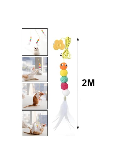 Patibon Kedi Oyuncağı Tüylü Renkli Ponpon 2m İpli