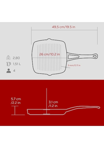 Lava Döküm Kare Izgara Tava Döküm Demir Metal Saplı 26x26 Mavi