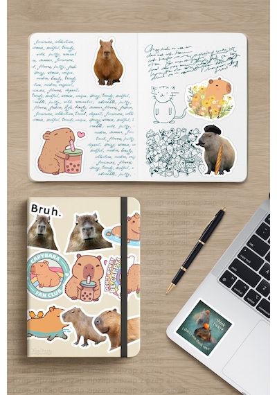 Capybara Kapibara Telefon Laptop Bullet Journal Yapışkanlı Folyo Sticker Paketi 21 Adet Çok Renkli