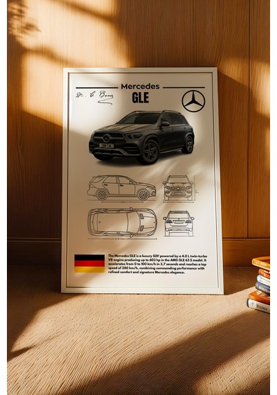 Mercedes Gle Tablo - Teknik Özellikli Amg Gle 63 S Suv Poster - Çerçeveli Duvar Dekoru - Blueprint Beyaz