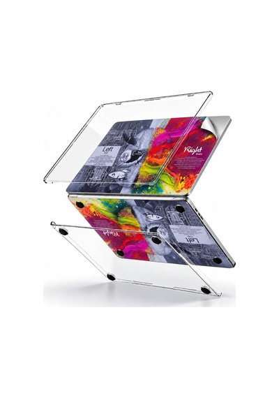Macbook Pro 13 İnç Kristal Parlak Şeffaf Sert Kılıf Hard Case A2338 M1 M2 A2251 A2289 Uyumlu + Beyin Desenli 3m Sticker + Şeffaf Klavye Koruyucu 3'lü Set Gri Belirtilmemiş