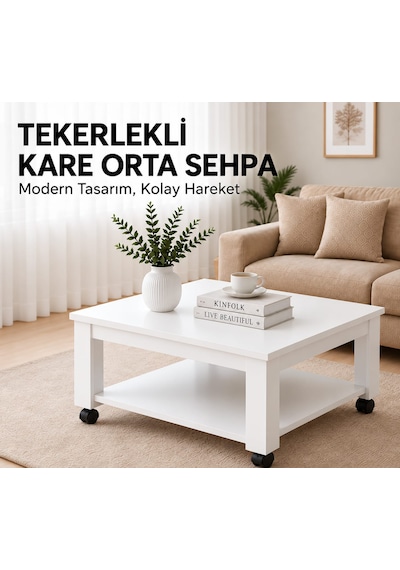 Tekerlekli Orta Sehpa Beyaz - Beyaz