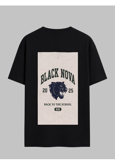 Black Nova Oversize Baskılı Unisex Tişört Panther Club Black Siyah