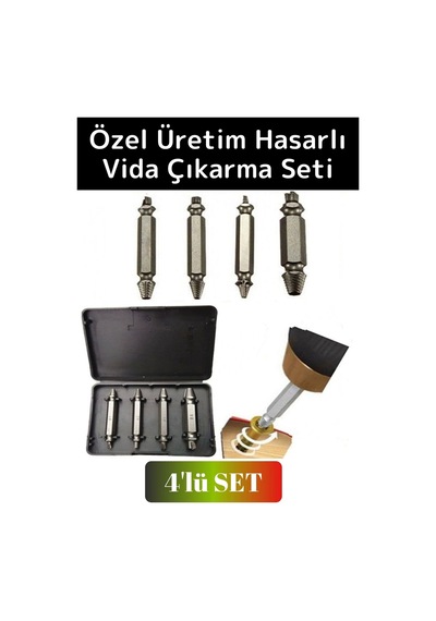 Premium Dayanıklı Matkap Tornavida Uyumlu Hasarlı Paslı Kırık Yamuk Vida Sökme Çıkarma Seti 4'lü Set