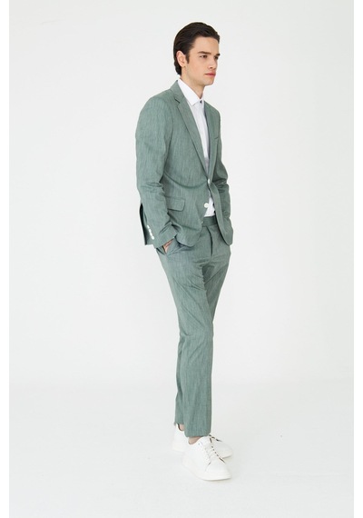 Yeşil Dokulu Modern Slim Fit Şehir Stili Takım Elbise Desenli