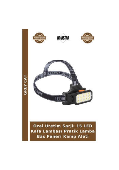 Özel Üretim Şarjlı 15 Led Kafa Lambası Pratik Lamba Bas Feneri Kamp Aleti Çok Renkli