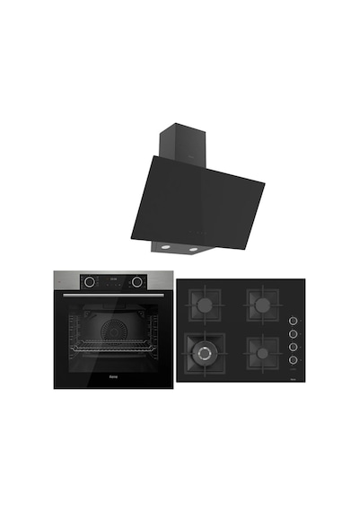 Fryart XE63MI - SC405 - D077 FlowArt  Black Plus 3'lü Cam Ankastre Set