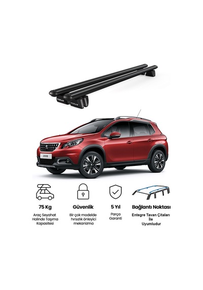 Pençe Peugeot 2008 2013-2020 Uyumlu Siyah Ara Atkı Port Bagaj Tavan Barı