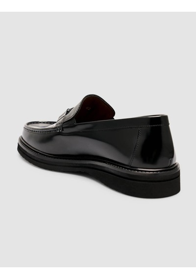 Cabani Hakiki Premimum Deri Siyah Erkek Metal Tokalı Loafer Siyah