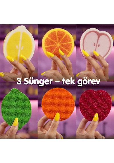 Vileda Punch Elma - Limon - Portakal Kokulu Çizmez Sünger 3 Adet
