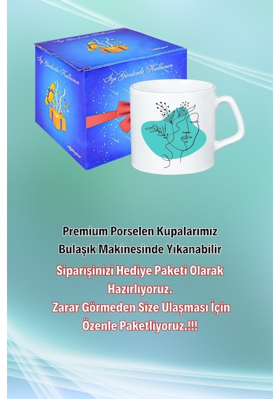 Modern Kadın Siluet Baskılı Afilli Kupa Bardak Çay Kahve Fincanı Beyaz