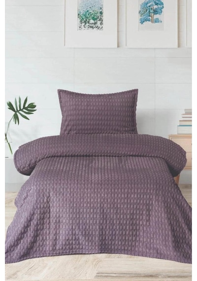 Merinos Modern Line Twist 2 Parça Tek Kişilik Battaniye Seti - Mo Mor